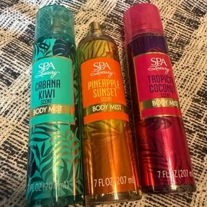 Spa Luxury Body Mist Trio Cabana Kiwi Pineapple Sunset Tropical Coconut 7oz Set
